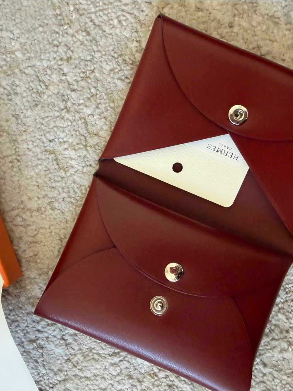 Hermès Red Leather Calvi  Duo Rouge H 55 Box Leather Card Holder- NEW RARE